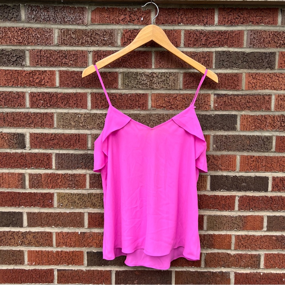 Express Chiffon Bubble Gum Pink Flounce Spaghetti Strap Tank Top